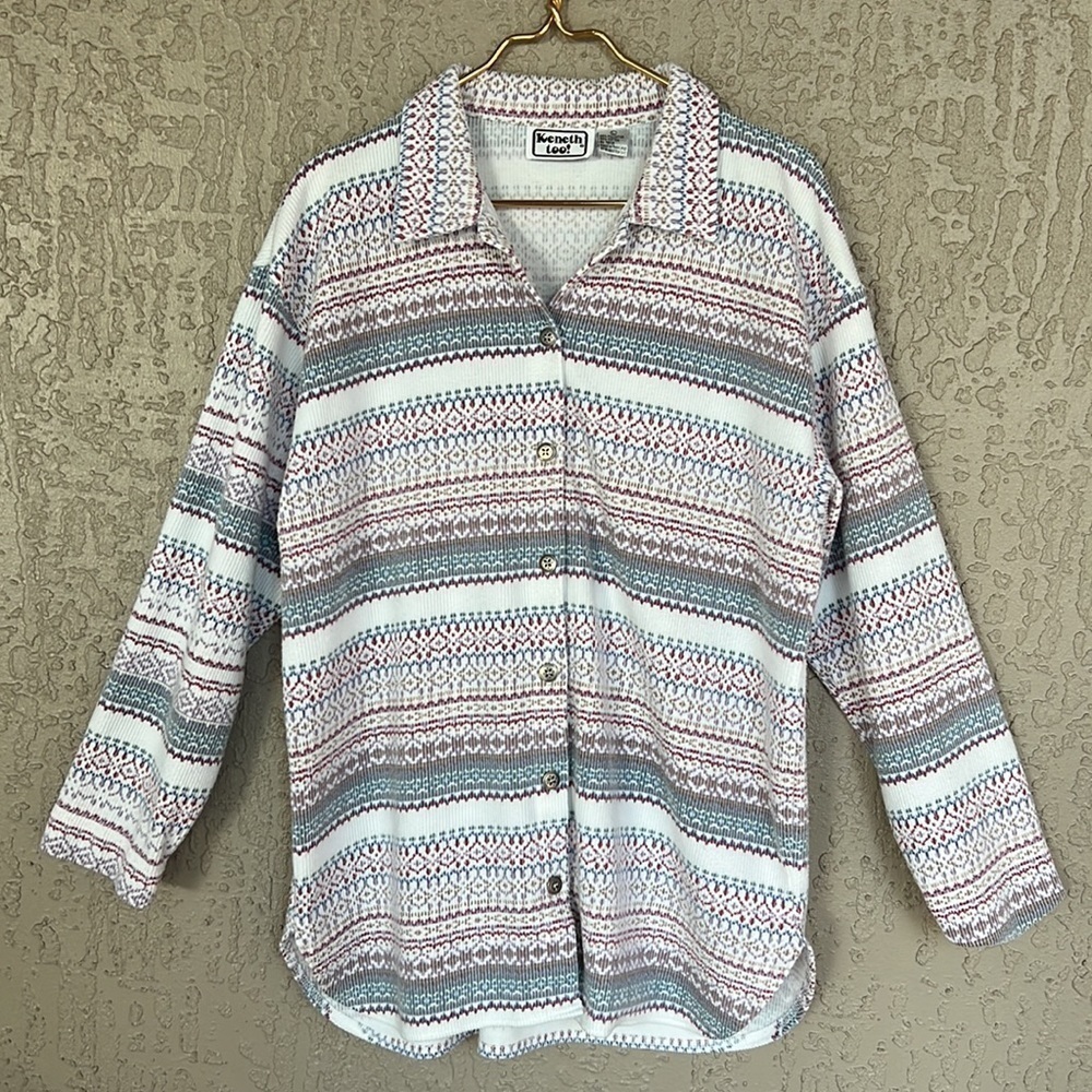 Vintage Kenneth Too Printed Corduroy Button Down Shirt Jacket - Picture 1 of 9